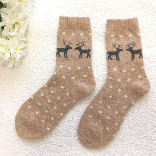 Woolly Reindeer with Spots Socks - Beige - Reevo