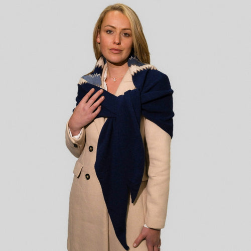 1056114 - Zig Zag Triangle Wrap Scarf - Navy - Zelly