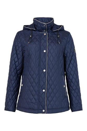 831- Navy Quilted Jacket with Hood - Frandsen