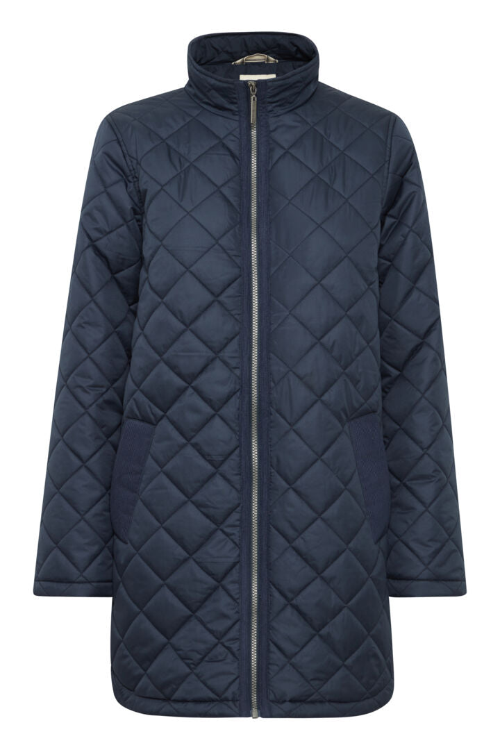 3819- Longline Quilted Jacket- Navy- Fransa