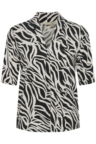 4157- Abstract Print Short Sleeve Top- Black/White- Fransa