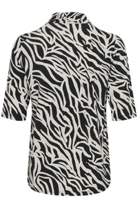 4157- Abstract Print Short Sleeve Top- Black/White- Fransa