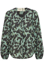 Load image into Gallery viewer, 4115- Long Sleeve V Neck Blouse- Green Mix- Fransa