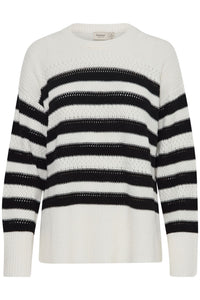 4173- Knit Stripe Jumper- White/Black- Fransa