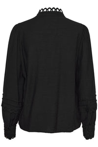 4151- Long Sleeve Detailed Shirt- Black - Fransa