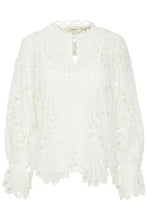 Load image into Gallery viewer, 4548- Lace Pattern Long Sleeve Blouse- White- Fransa