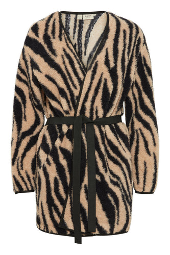 4783- Animal Tie Front Cardigan- Black/Tan- Fransa