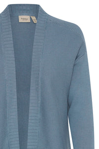 9588- Ribbed Knit Edge to Edge Cardigan- Blue- Fransa