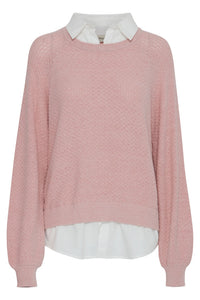 4522- Knitted Jumper with ribbed pattern- Pink- Fransa