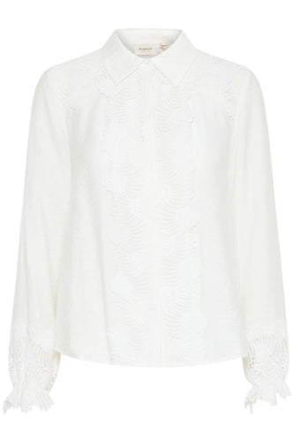 5029- Long Sleeve Detailed Shirt- White- Fransa