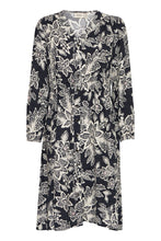 Load image into Gallery viewer, 5182- Floral Printed VNeck Shirt Dress- Black- Fransa