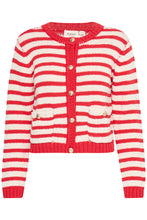 Load image into Gallery viewer, 5113- Knitted striped Cardigan- Poinsettia- Fransa