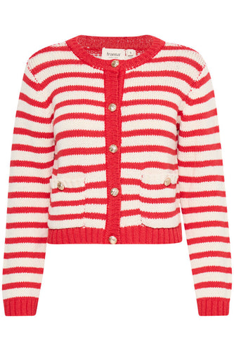 5113- Knitted striped Cardigan- Poinsettia- Fransa