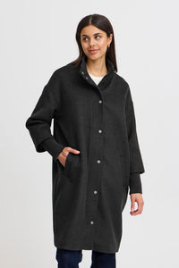 3845- Woven Wool Style Coat- Charcoal- Fransa