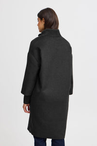 3845- Woven Wool Style Coat- Charcoal- Fransa