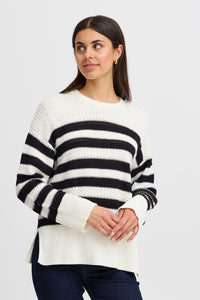 4173- Knit Stripe Jumper- White/Black- Fransa