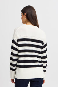 4173- Knit Stripe Jumper- White/Black- Fransa