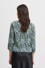 Load image into Gallery viewer, 4108- 3/4 Sleeve Blouse w/ Elasticated hem- Green Bay Mix- Fransa