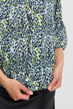 Load image into Gallery viewer, 4108- 3/4 Sleeve Blouse w/ Elasticated hem- Green Bay Mix- Fransa