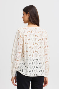 4130- Net Floral Detail Top- White- Fransa