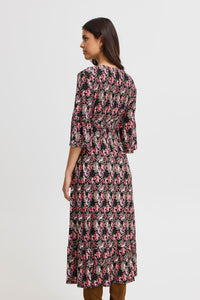 4652- V-Neck Floral Midi Dress- Beetroot Purple- Fransa