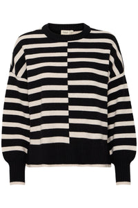 2456-Stripe Knit Jumper- Black Mix- Fransa