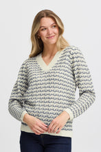 Load image into Gallery viewer, 4216- V-Neck Knit Jumper- Blue/Cream- Fransa