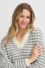 Load image into Gallery viewer, 4216- V-Neck Knit Jumper- Blue/Cream- Fransa