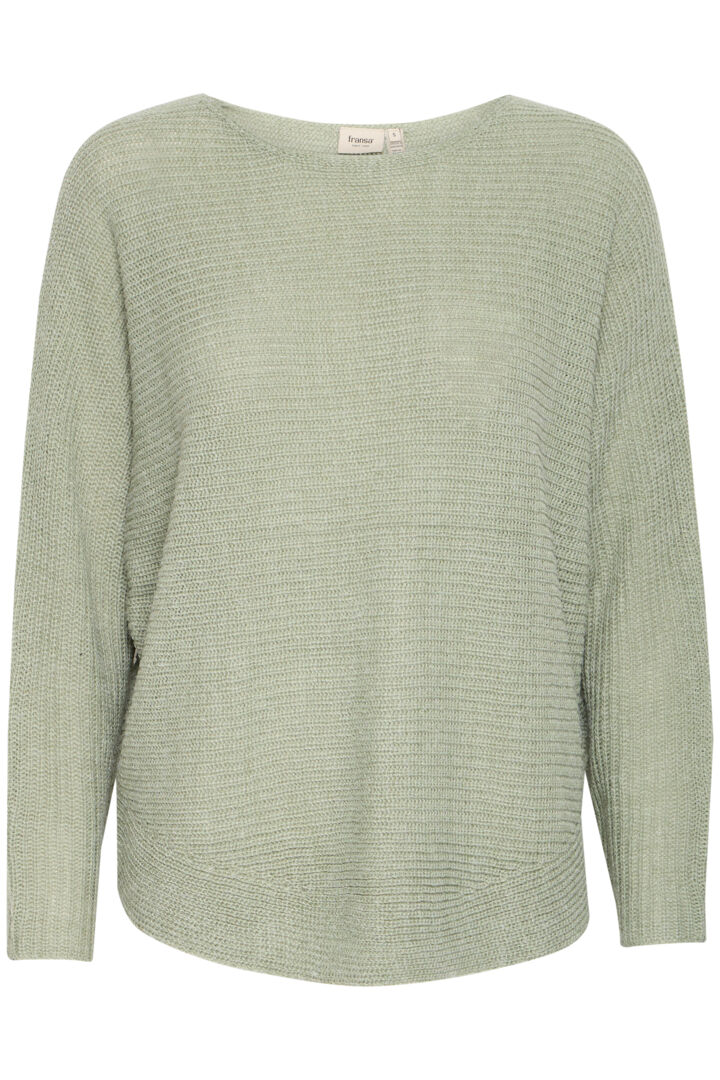 1845- Knitted Round Neck Jumper- Sage Green- Fransa