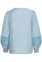 Load image into Gallery viewer, 4698- Lace Neckline Blouse- Blue- Fransa