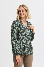 Load image into Gallery viewer, 4115- Long Sleeve V Neck Blouse- Green Mix- Fransa