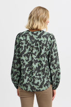 Load image into Gallery viewer, 4115- Long Sleeve V Neck Blouse- Green Mix- Fransa