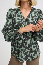 Load image into Gallery viewer, 4115- Long Sleeve V Neck Blouse- Green Mix- Fransa