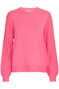 4521- Ribbed Sleeve Knit Jumper- Pink- Fransa