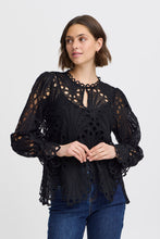 Load image into Gallery viewer, 4548- Lace Pattern Long Sleeve Blouse- Black- Fransa