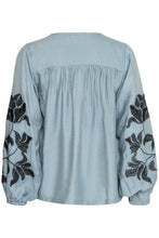 Load image into Gallery viewer, 4639- Floral Sleeve Blouse- Blue/Black- Fransa