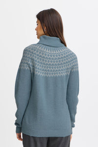 4514- Roll Neck Print Knit Jumper- Blue- Fransa