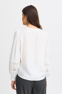 4698- Lace Neckline Blouse- White- Fransa