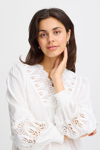 4698- Lace Neckline Blouse- White- Fransa