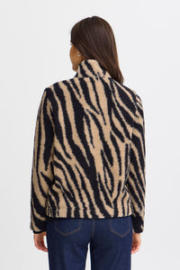 4818- Animal Print Full Zip Fleece- Black/Tan- Fransa