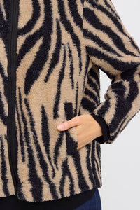 4818- Animal Print Full Zip Fleece- Black/Tan- Fransa