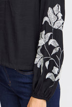 Load image into Gallery viewer, 4639- Floral Sleeve Blouse- Black- Fransa