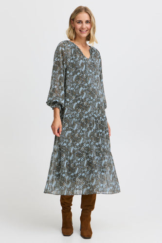 4536- Patterned Flowy Dress- Blue Mix- Fransa