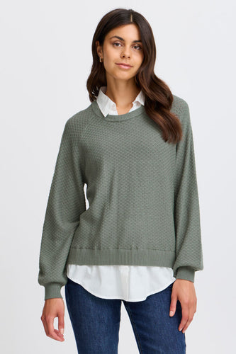 4522- Knitted Jumper with ribbed pattern- Green- Fransa