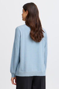 4521- Ribbed Sleeve Knit Jumper- Blue- Fransa