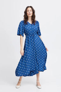 3496- Blue Polkadot Dress - Fransa