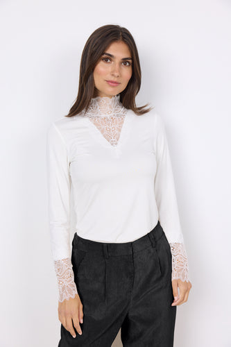 24941- Lace Collar & Cuff Tee- Off White - Soya Concept