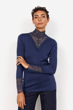 Load image into Gallery viewer, 24941- Lace Collar &amp; Cuff Tee- Navy- Soya Concept