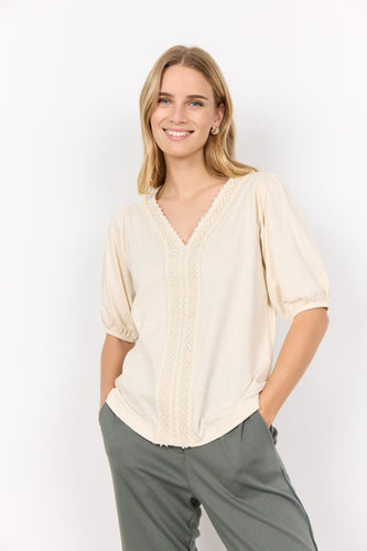 26910 - V-Neck Blouse - Cream - Soya Concept