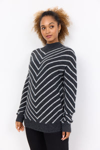 33438- Nessie Striped Soft Knit Jumper- Dark Grey Mix- Soya Concept